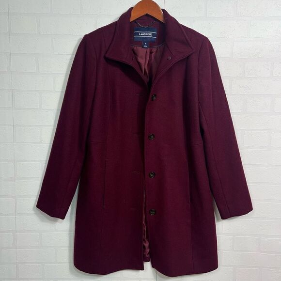 Lands End Womens Pea Coat size 8 Wool Blend Wine Red - Picture 1 of 15